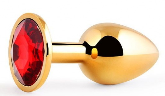 Золотистая анальная пробка с красным стразом - 7,2 см. - Anal Jewelry Plug - купить с доставкой в Рязани