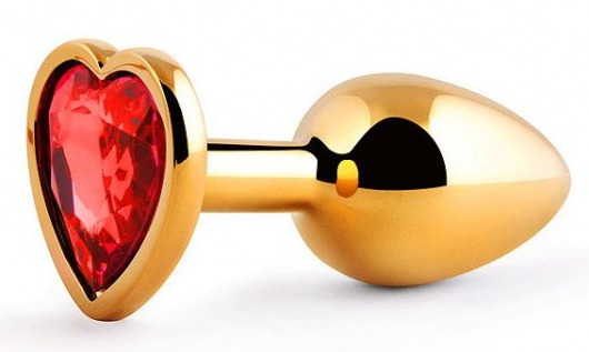 Золотистая анальная пробка с красным стразом-сердечком - 7 см. - Anal Jewelry Plug - купить с доставкой в Рязани