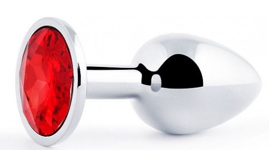 Серебристая анальная пробка с красным стразом - 7,2 см. - Anal Jewelry Plug - купить с доставкой в Рязани