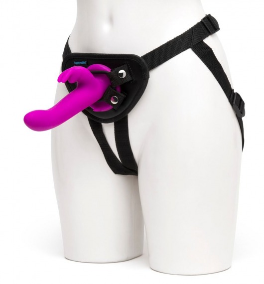 Лиловый страпон Rechargeable Vibrating Strap-On Harness Set - 17,6 см. - Happy Rabbit - купить с доставкой в Рязани