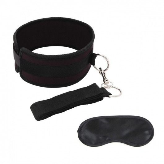 Черный ошейник с длинным поводком Collar and Leash Set - Lux Fetish - купить с доставкой в Рязани