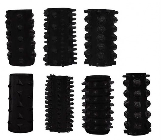 Набор из 7 черных насадок PENIS SLEEVES SET - Dream Toys - в Рязани купить с доставкой