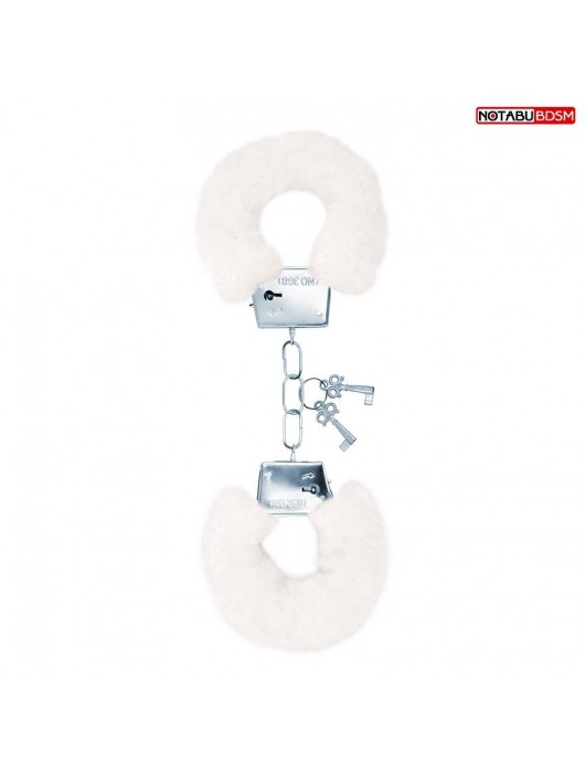 Белые меховые наручники на сцепке с ключиками - Notabu - купить с доставкой в Рязани