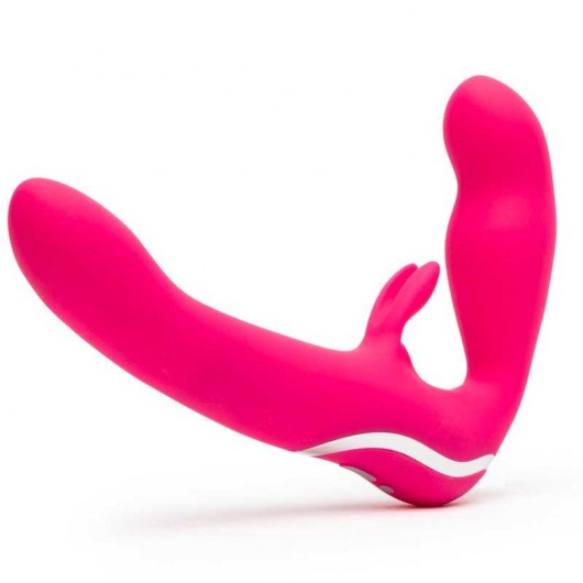 Ярко-розовый безремневой страпон Rechargeable Vibrating Strapless Strap-On - Happy Rabbit - купить с доставкой в Рязани