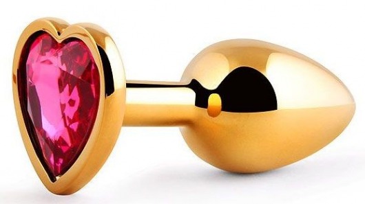 Золотистая анальная пробка с малиновым кристаллом-сердечком - 7 см. - Anal Jewelry Plug - купить с доставкой в Рязани