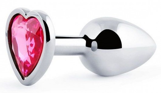 Серебристая анальная пробка с малиновым кристаллом-сердечком - 7 см. - Anal Jewelry Plug - купить с доставкой в Рязани