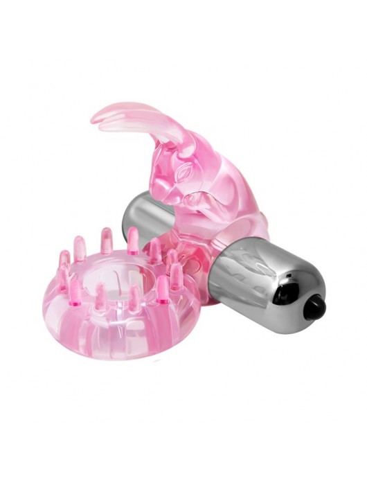 Эрекционное розовое виброкольцо с клиторальным зайчиком - Baile - в Рязани купить с доставкой