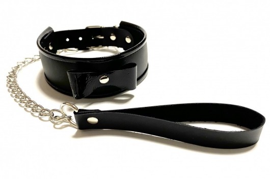 Черный ошейник с поводком из эко-кожи - БДСМ Арсенал - купить с доставкой в Рязани