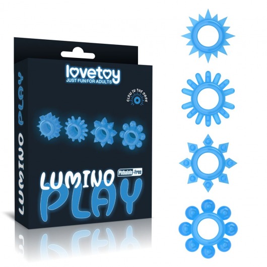 Набор из 4 голубых, светящихся в темноте эрекционных колец Lumino Play - Lovetoy - в Рязани купить с доставкой