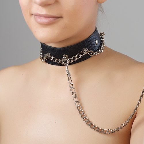 Чёрный ошейник из натуральной кожи - Sitabella - купить с доставкой в Рязани