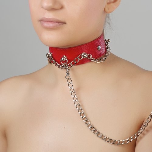 Красный ошейник из натуральной кожи - Sitabella - купить с доставкой в Рязани