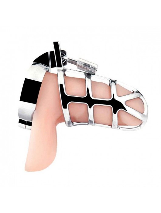 Серебристая металлическая клетка для члена с замком Enslave Cock Cage - BlueLine - купить с доставкой в Рязани