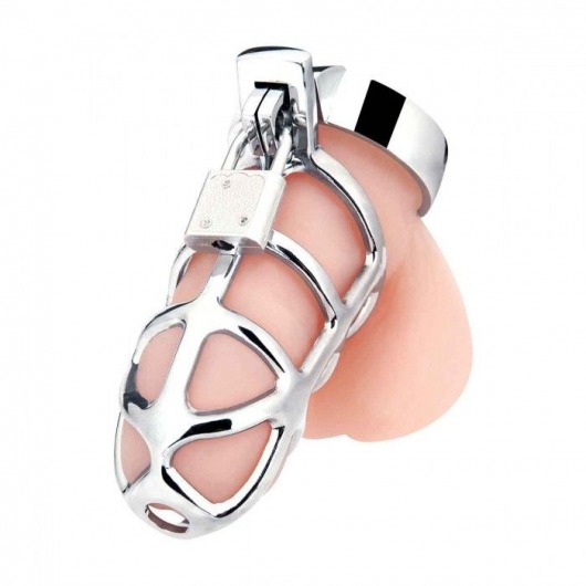 Серебристая металлическая клетка для члена с замком Enslave Cock Cage - BlueLine - купить с доставкой в Рязани
