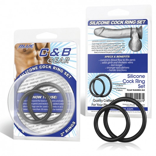 Набор из двух черных силиконовых колец разного диаметра SILICONE COCK RING SET - BlueLine - в Рязани купить с доставкой