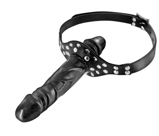 Черный кляп-фаллоимитатор Double Penis Gag - Fetish Tentation - купить с доставкой в Рязани