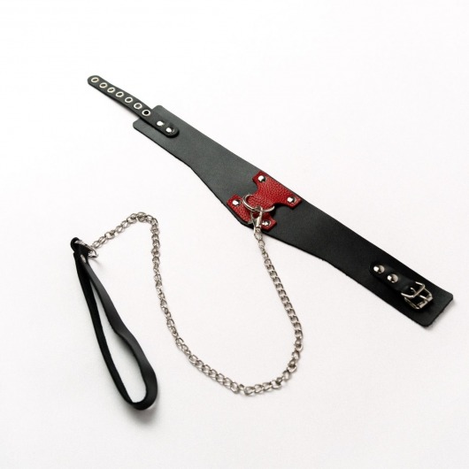 Черный широкий ошейник с красным декором и поводком - Crazy Handmade - купить с доставкой в Рязани