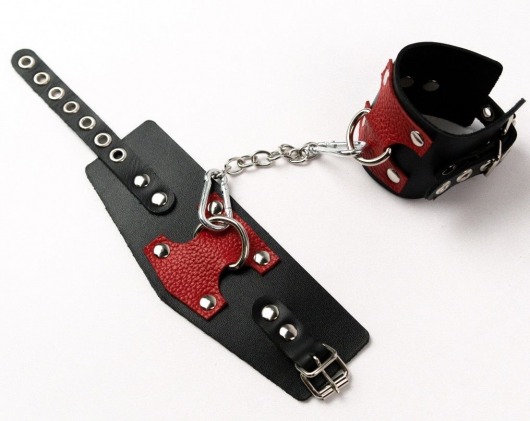 Черные кожаные оковы с красными вставками - Crazy Handmade - купить с доставкой в Рязани