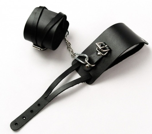 Черные кожаные оковы с креплением в виде веревочек - Crazy Handmade - купить с доставкой в Рязани