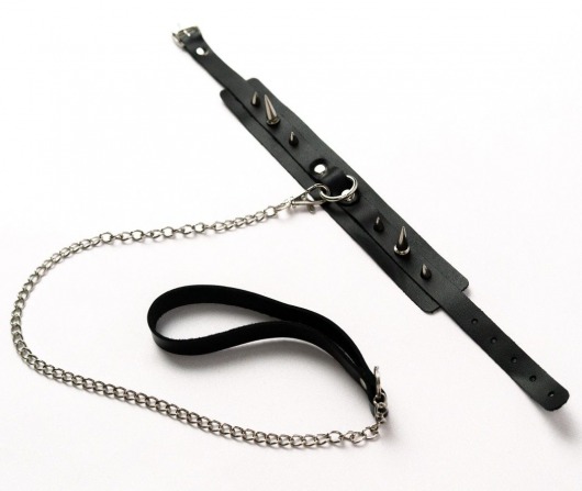 Черный ошейник с шипами и поводком - Crazy Handmade - купить с доставкой в Рязани