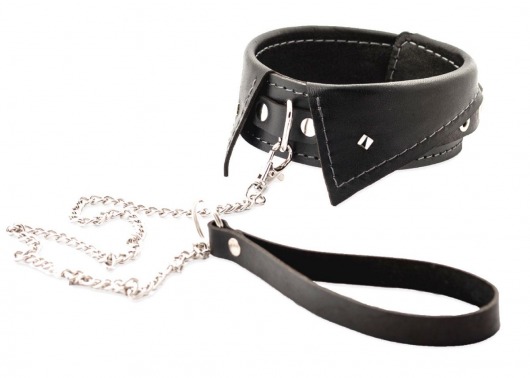 Черный ошейник-воротничок с металлическим поводком - Crazy Handmade - купить с доставкой в Рязани