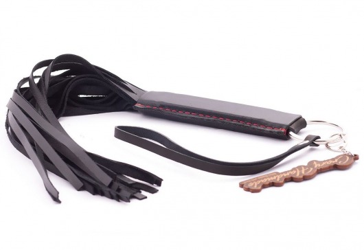 Черная кожаная плеть с удобной ручкой - 50 см. - Crazy Handmade - купить с доставкой в Рязани