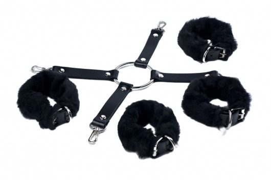 Черный набор для фиксации со съемными меховыми опушками - Лунный свет - купить с доставкой в Рязани