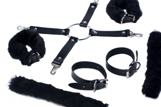 Черный набор для фиксации со съемными меховыми опушками - Лунный свет - купить с доставкой в Рязани