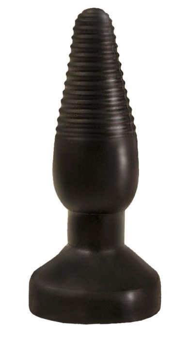 Чёрный анальный плаг с ребристой поверхностью - 14 см. - LOVETOY (А-Полимер)