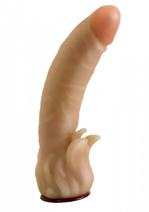 Телесная гелевая насадка-фаллос с клиторальными лепестками - 18,5 см. - LOVETOY (А-Полимер) - купить с доставкой в Рязани