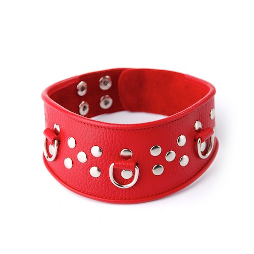 Кожаный красный ошейник с велюровой подкладкой - Sitabella - купить с доставкой в Рязани