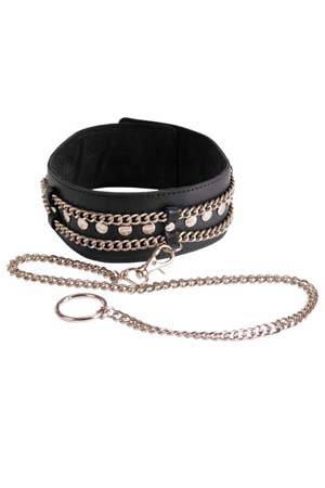 Чёрный ошейник с цепочками и поводком - Sitabella - купить с доставкой в Рязани