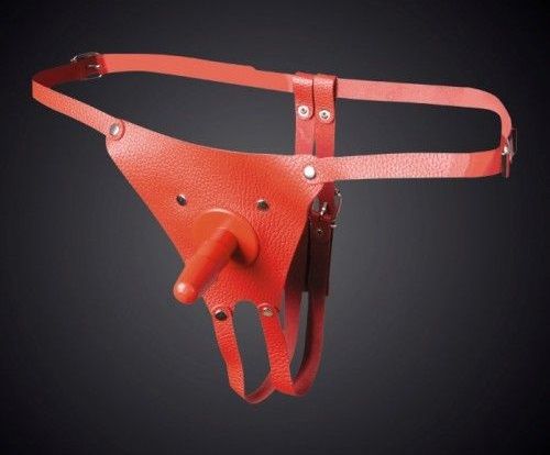 Красные кожаные универсальные трусики со штырьком для насадок - Sitabella - купить с доставкой в Рязани