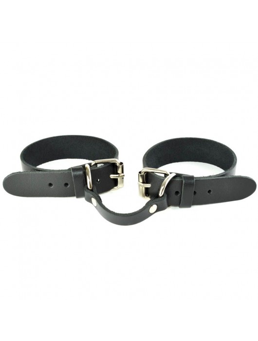 Черные кожаные наручники со съемной красной опушкой - Sitabella - купить с доставкой в Рязани