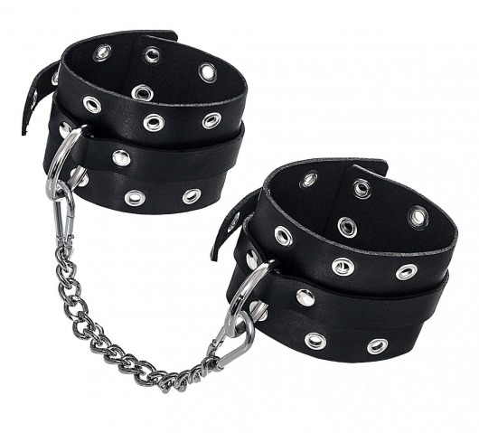 Черные кожаные однослойные оковы с люверсами - Pecado - купить с доставкой в Рязани