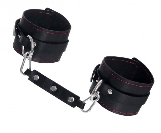 Черные кожаные однослойные оковы с контрастной строчкой - Pecado - купить с доставкой в Рязани