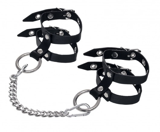 Черные однослойные кожаные оковы из двух ремешков - Pecado - купить с доставкой в Рязани