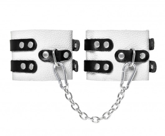 Бело-черные оковы с двумя ремешками и люверсами - Pecado - купить с доставкой в Рязани