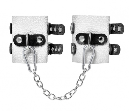 Бело-черные наручники с двумя ремешками и люверсами - Pecado - купить с доставкой в Рязани