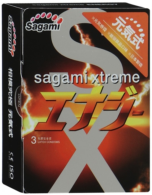 Презервативы Sagami Xtreme ENERGY с ароматом энергетика - 3 шт. - Sagami - купить с доставкой в Рязани