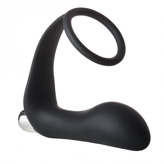 Черное эрекционное кольцо с вибропробкой Vibrating Anal Plug With Cockring - Dream Toys - в Рязани купить с доставкой