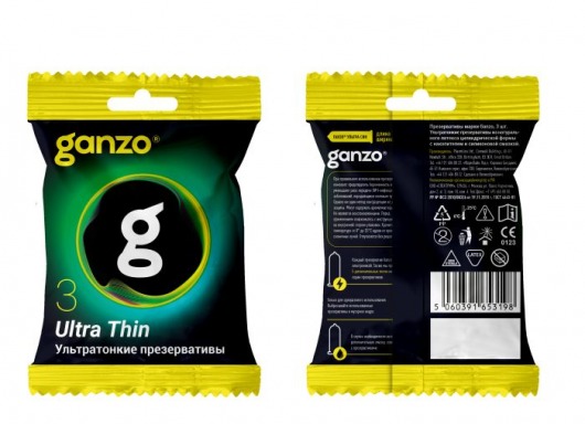 Ультратонкие презервативы Ganzo Ultra thin в мягкой упаковке - 3 шт. - Ganzo - купить с доставкой в Рязани