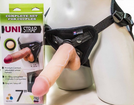 Страпон-унисекс с двумя насадками UNI strap 7  Harness - 19 и 16 см. - LOVETOY (А-Полимер) - купить с доставкой в Рязани
