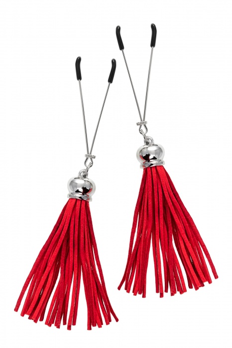 Зажимы на соски «Вилки» с красными кисточками из замши - Pecado - купить с доставкой в Рязани