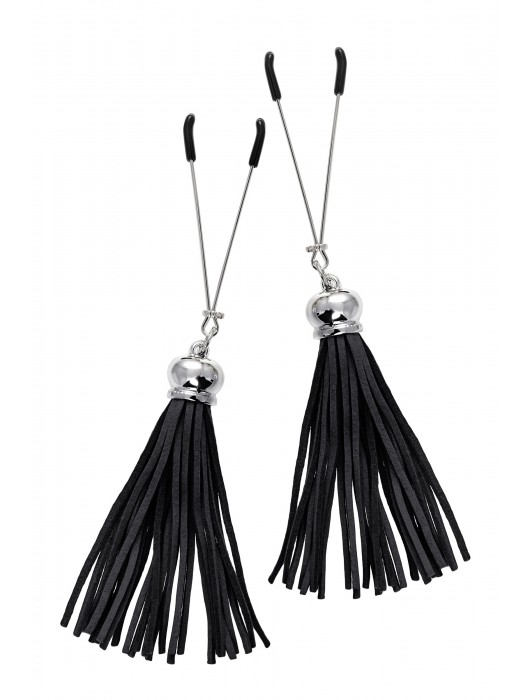 Зажимы на соски «Вилки» с черными кисточками из замши - Pecado - купить с доставкой в Рязани