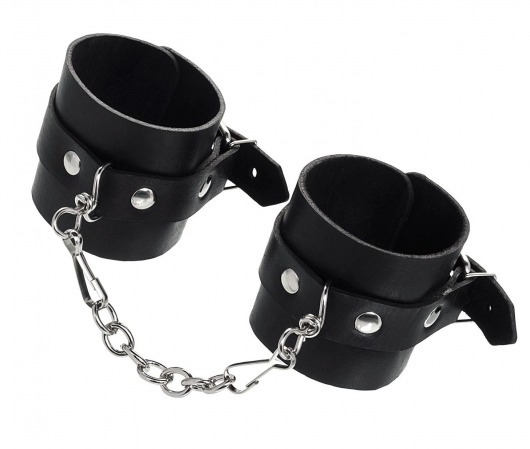 Черные однослойные наручники из натуральной кожи с цепочкой - Pecado - купить с доставкой в Рязани