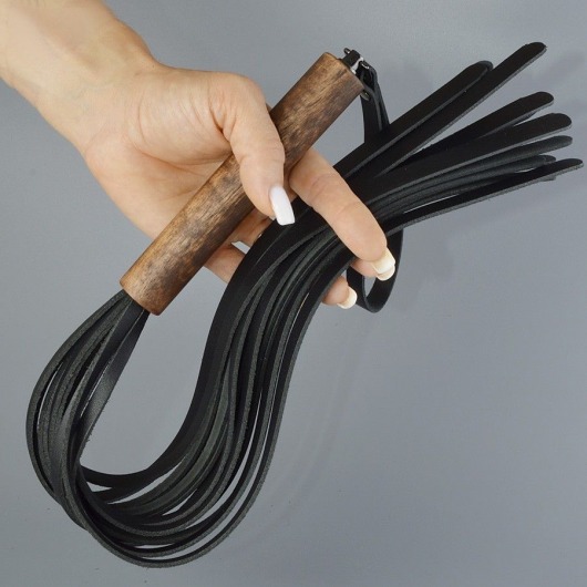 Черная кожаная плеть с деревянной рукоятью - 58 см. - Sitabella - купить с доставкой в Рязани