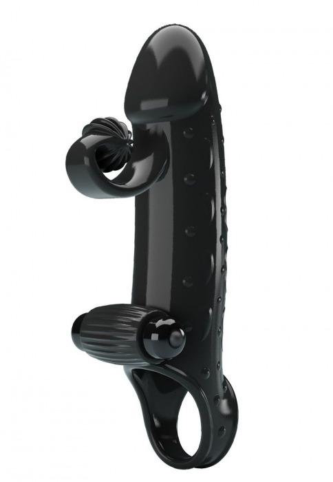 Черная вибронасадка на пенис с подхватом мошонки - 20 см. - Baile - в Рязани купить с доставкой