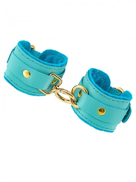 Голубые двуслойные кожаные наручники-браслеты - Pecado - купить с доставкой в Рязани