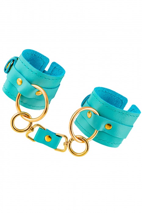 Голубые однослойные кожаные наручники - Pecado - купить с доставкой в Рязани
