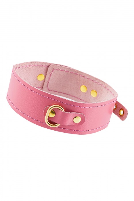 Розовый кожаный однослойный ошейник с прошивкой - Pecado - купить с доставкой в Рязани